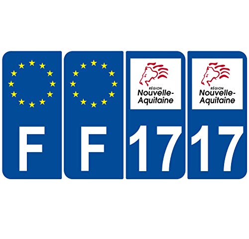 Supstick 4 Stickers Autocollants Plaques Immatriculation Auto Dept 17 Nouvelle Aquitaine Bleu Foncé Angles Arrondis