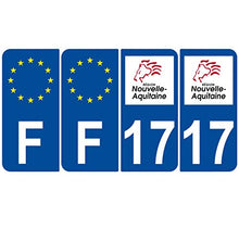 Supstick 4 Stickers Autocollants Plaques Immatriculation Auto Dept 17 Nouvelle Aquitaine Bleu Foncé Angles Arrondis