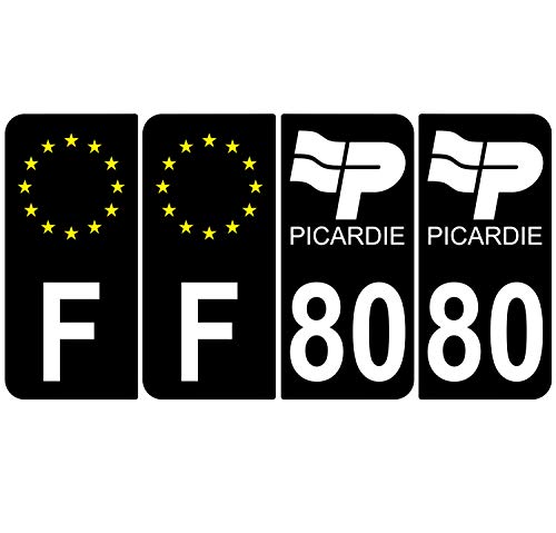 Supstick 4 Stickers Autocollants Plaques Immatriculation Auto Dept 80 Picardie Noir Angles Arrondis