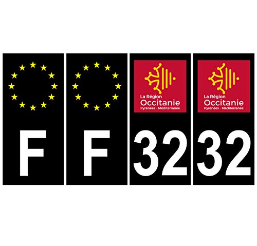Supstick 4 Stickers Autocollants Plaques Immatriculation Auto Dept 32 Occitanie Noir Angles Carrés