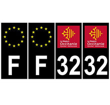 Supstick 4 Stickers Autocollants Plaques Immatriculation Auto Dept 32 Occitanie Noir Angles Carrés