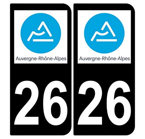 Supstick 2 Stickers Autocollants Plaques Immatriculation Auto Dept 26 Auvergne Rhône Alpes Noir Angles Arrondis