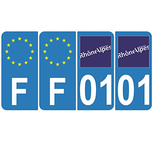 Supstick 4 Stickers Autocollants Plaques Immatriculation Auto Dept 01 Auvergne Rhône Alpes Bleu Clair Angles Arrondis