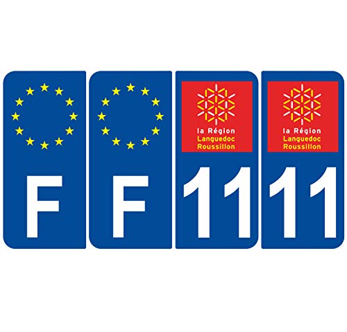 Supstick 4 Stickers Autocollants Plaques Immatriculation Auto Dept 11 Languedoc Roussillon Bleu Foncé Angles Arrondis