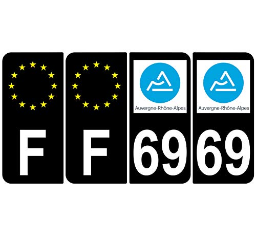Supstick 4 Stickers Autocollants Plaques Immatriculation Auto Dept 69 Auvergne Rhône Alpes Noir Angles Arrondis