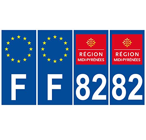 Supstick 4 Stickers Autocollants Plaques Immatriculation Auto Dept 82 Midi Pyrénées Bleu Foncé Angles Carrés