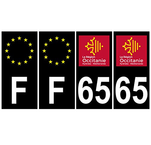 Supstick 4 Stickers Autocollants Plaques Immatriculation Auto Dept 65 Occitanie Noir Angles Carrés