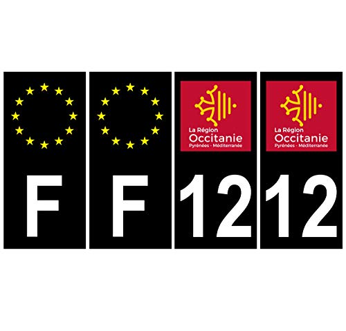 Supstick 4 Stickers Autocollants Plaques Immatriculation Auto Dept 12 Occitanie Noir Angles Carrés