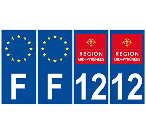 Supstick 4 Stickers Autocollants Plaques Immatriculation Auto Dept 12 Midi Pyrénées Bleu Foncé Angles Carrés