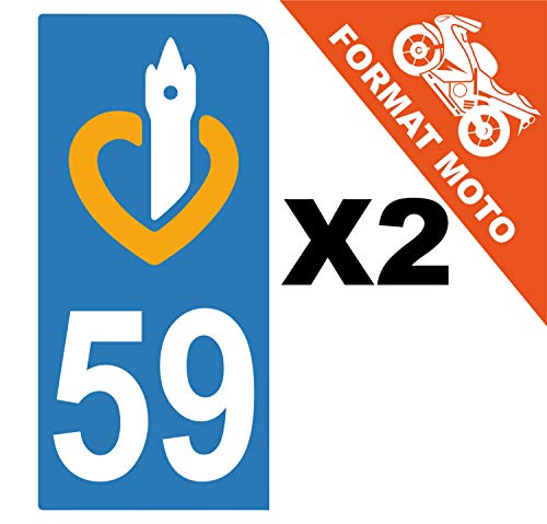 Supstick 2 Stickers Autocollants Plaques Immatriculation Moto Dept 59 Nord Bleu Clair 1 Angle Arrondi