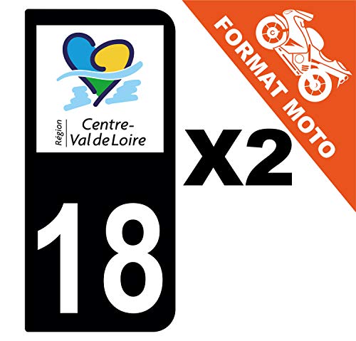 Supstick 2 Stickers Autocollants Plaques Immatriculation Moto Dept 18 Centre Val de Loire Noir 2 Angles Arrondis