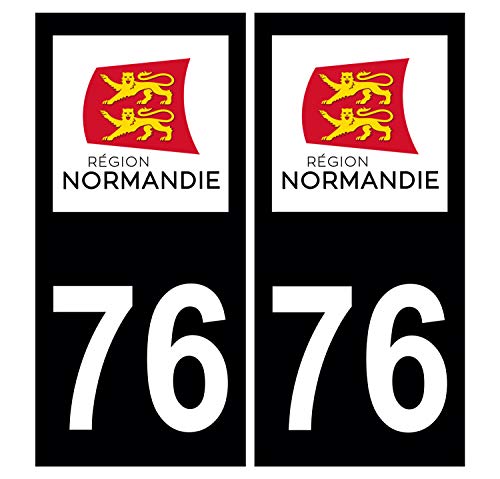 Supstick 2 Stickers Autocollants Plaques Immatriculation Auto Dept 76 Normandie Noir Angles Carrés
