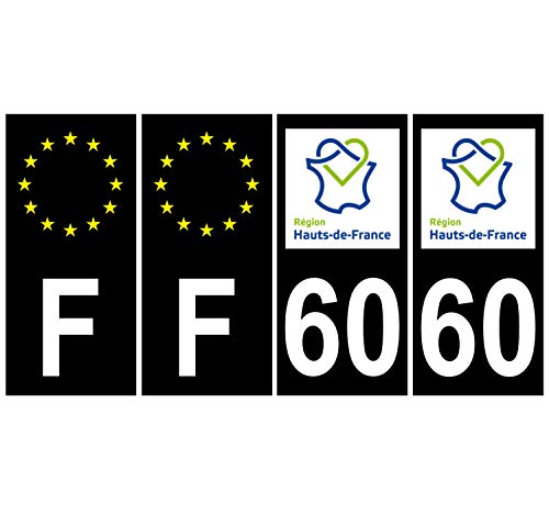 Supstick 4 Stickers Autocollants Plaques Immatriculation Auto Dept 60 Hauts de France Noir Angles Carrés