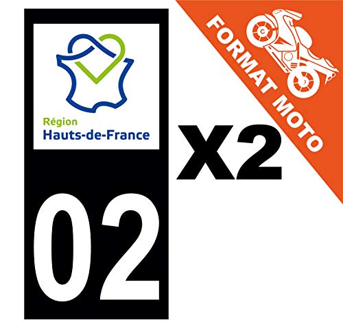 Supstick 2 Stickers Autocollants Plaques Immatriculation Moto Dept 02 Hauts de France Noir Angles Carrés