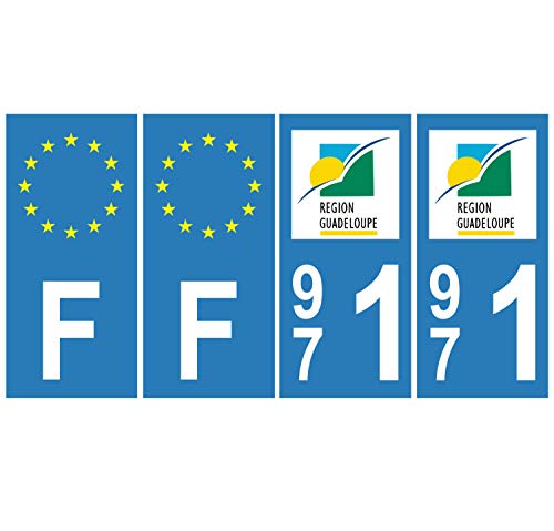 Supstick 4 Stickers Autocollants Plaques Immatriculation Auto Dept 971 Guadeloupe Bleu Clair Angles Carrés