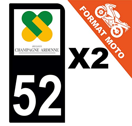 Supstick 2 Stickers Autocollants Plaques Immatriculation Moto Dept 52 Champagne Ardenne Noir 1 Angle Arrondi