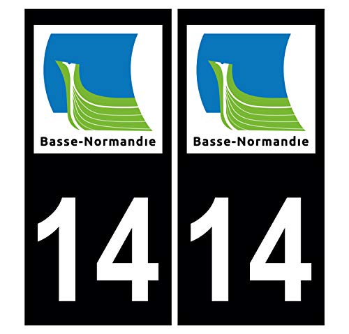 Supstick 2 Stickers Autocollants Plaques Immatriculation Auto Dept 14 Basse Normandie Noir Angles Carrés