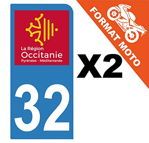 Supstick 2 Stickers Autocollants Plaques Immatriculation Moto Dept 32 Occitanie Bleu Clair 1 Angle Arrondi