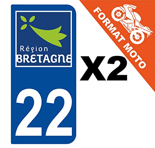 Supstick 2 Stickers Autocollants Plaques Immatriculation Moto Dept 22 Bretagne Bleu Foncé 2 Angles Arrondis