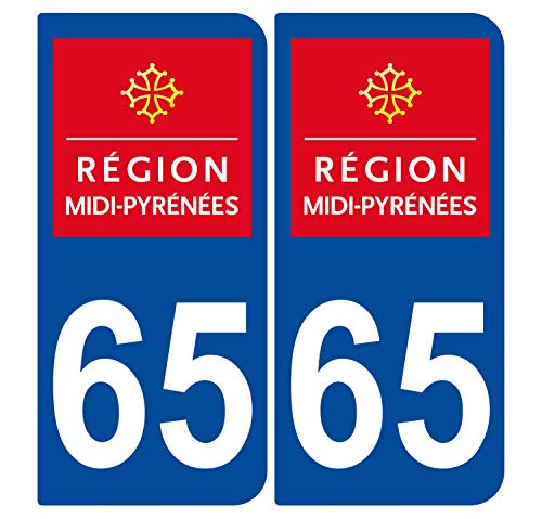 Supstick 2 Stickers Autocollants Plaques Immatriculation Auto Dept 65 Midi Pyrénées Bleu Foncé Angles Arrondis