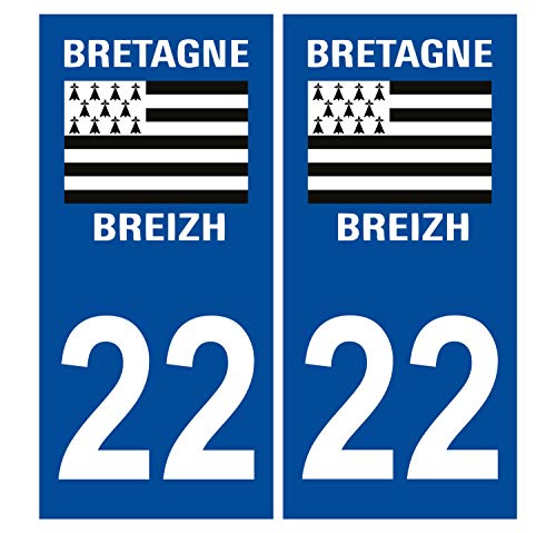 Supstick 2 Stickers Autocollants Plaques Immatriculation Auto Dept 22 Bretagne Breizh Bleu Foncé Angles Carrés