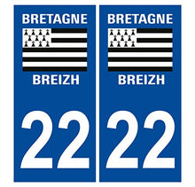 Supstick 2 Stickers Autocollants Plaques Immatriculation Auto Dept 22 Bretagne Breizh Bleu Foncé Angles Carrés