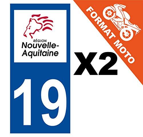 Supstick 2 Stickers Autocollants Plaques Immatriculation Moto Dept 19 Nouvelle Aquitaine Bleu Foncé Angles Carrés