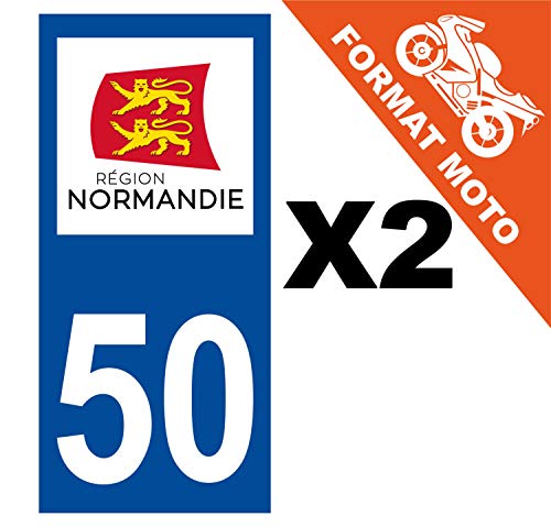 Supstick 2 Stickers Autocollants Plaques Immatriculation Moto Dept 50 Normandie Bleu Foncé Angles Carrés