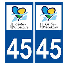 Supstick 2 Stickers Autocollants Plaques Immatriculation Auto Dept 45 Centre Val de Loire Bleu Foncé Angles Carrés