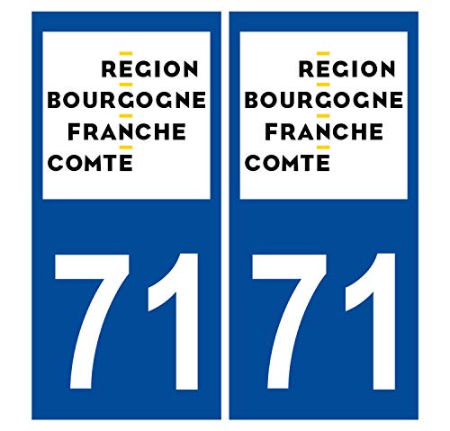 Supstick 2 Stickers Autocollants Plaques Immatriculation Auto Dept 71 Bourgogne Franche Comté Bleu Foncé Angles Carrés