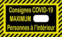 Charger l&#39;image dans la galerie, Autocollant stickers signalétique consignes covid plastifié en mat - format rectangle 20x7cm couleur noir et jaune
