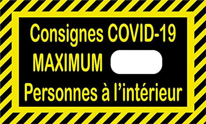 Lot de 5 Autocollant stickers signalétique consignes covid - format rectangle 30x10,5cm couleur noir et jaune