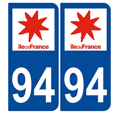 Supstick 2 Stickers Autocollants Plaques Immatriculation Auto Dept 94 Ile de France Bleu Foncé Angles Arrondis