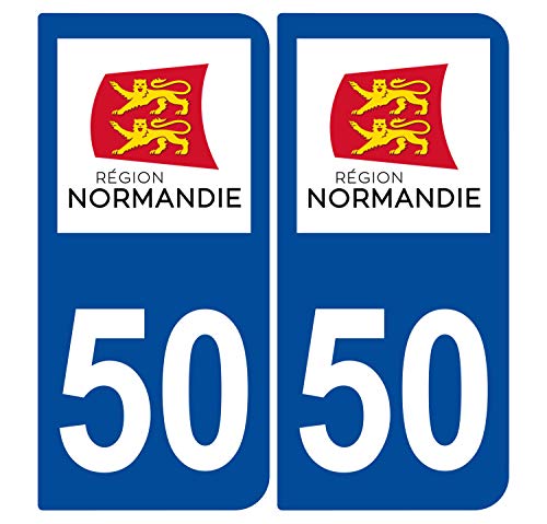 Supstick 2 Stickers Autocollants Plaques Immatriculation Auto Dept 50 Normandie Bleu Foncé Angles Arrondis