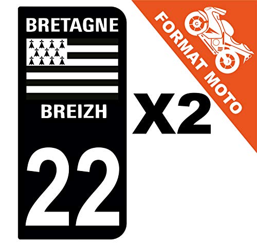 Supstick 2 Stickers Autocollants Plaques Immatriculation Moto Dept 22 Bretagne Breizh Noir 2 Angles Arrondis