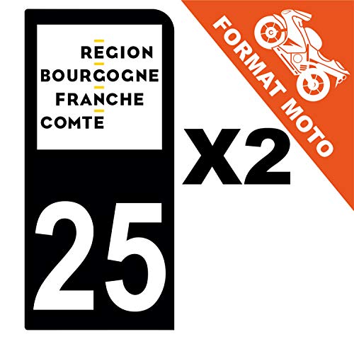 Supstick 2 Stickers Autocollants Plaques Immatriculation Moto Dept 25 Bourgogne Franche Comté Noir 1 Angle Arrondi
