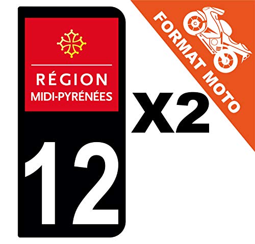 Supstick 2 Stickers Autocollants Plaques Immatriculation Moto Dept 12 Midi Pyrénées Noir 2 Angles Arrondis