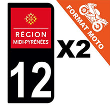 Supstick 2 Stickers Autocollants Plaques Immatriculation Moto Dept 12 Midi Pyrénées Noir 2 Angles Arrondis