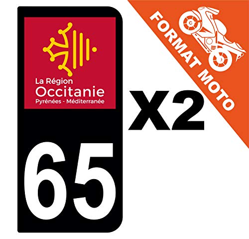Supstick 2 Stickers Autocollants Plaques Immatriculation Moto Dept 65 Occitanie Noir 2 Angles Arrondis