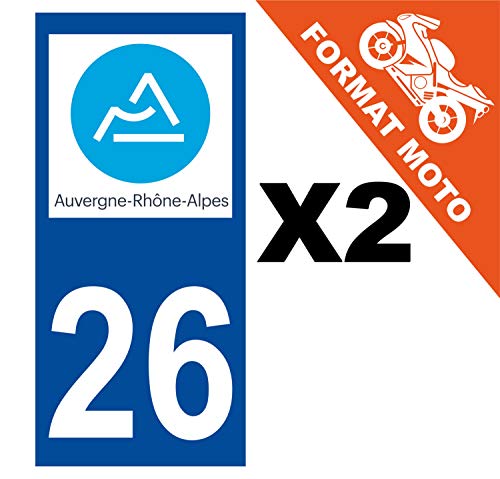Supstick 2 Stickers Autocollants Plaques Immatriculation Moto Dept 26 Auvergne Rhône Alpes Bleu Foncé Angles Carrés
