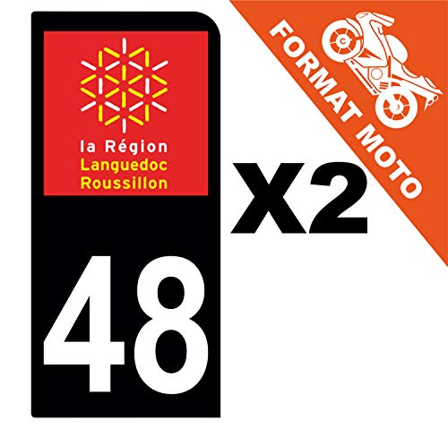 Supstick 2 Stickers Autocollants Plaques Immatriculation Moto Dept 48 Languedoc Roussillon Noir 1 Angle Arrondi