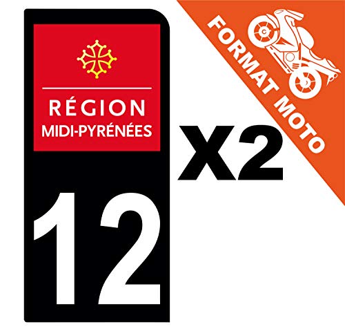 Supstick 2 Stickers Autocollants Plaques Immatriculation Moto Dept 12 Midi Pyrénées Noir 1 Angle Arrondi