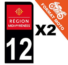 Supstick 2 Stickers Autocollants Plaques Immatriculation Moto Dept 12 Midi Pyrénées Noir 1 Angle Arrondi
