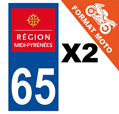 Supstick 2 Stickers Autocollants Plaques Immatriculation Moto Dept 65 Midi Pyrénées Bleu Foncé Angles Carrés