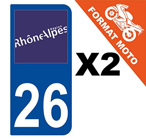 Supstick 2 Stickers Autocollants Plaques Immatriculation Moto Dept 26 Rhône Alpes Bleu Foncé 2 Angles Arrondis