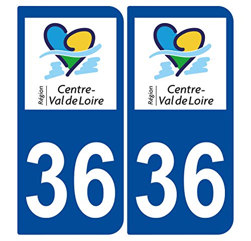 Supstick 2 Stickers Autocollants Plaques Immatriculation Auto Dept 36 Centre Val de Loire Bleu Foncé Angles Arrondis