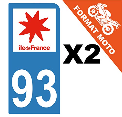 Supstick 2 Stickers Autocollants Plaques Immatriculation Moto Dept 93 Ile de France Bleu Clair 1 Angle Arrondi