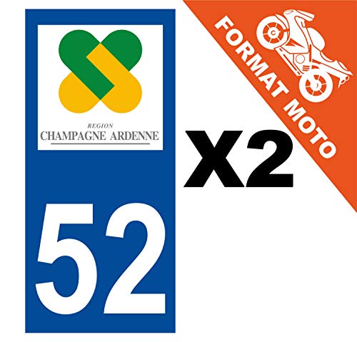 Supstick 2 Stickers Autocollants Plaques Immatriculation Moto Dept 52 Champagne Ardenne Bleu Foncé Angles Carrés