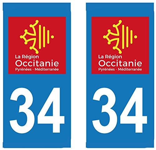 supstick 2 STICKERS AUTOCOLLANT PLAQUE IMMATRICULATION DEPT 34 région Occitanie format rectangulaire - supstick.fr