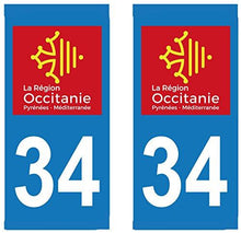 supstick 2 STICKERS AUTOCOLLANT PLAQUE IMMATRICULATION DEPT 34 région Occitanie format rectangulaire - supstick.fr